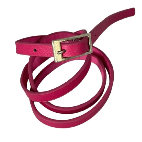 NARROW Barbie Pink Dress Belt Silver Buckle Vegan Grain Leather Size 12 - Picture 2 of 8